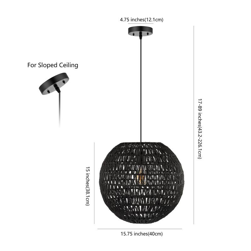 Campana 1-Light Bohemian Modern Woven Rattan/Iron LED Pendant, by JONATHAN Y