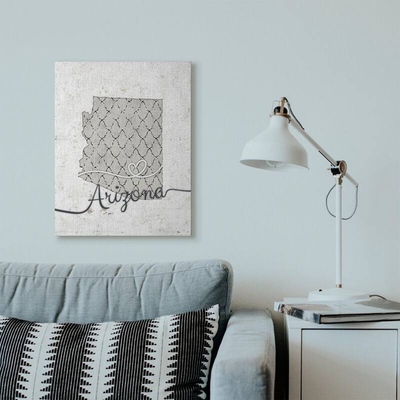 Stupell Arizona Patterned Grey US State Design Canvas Wall Art, Proudly Made in USA - 24 x 30