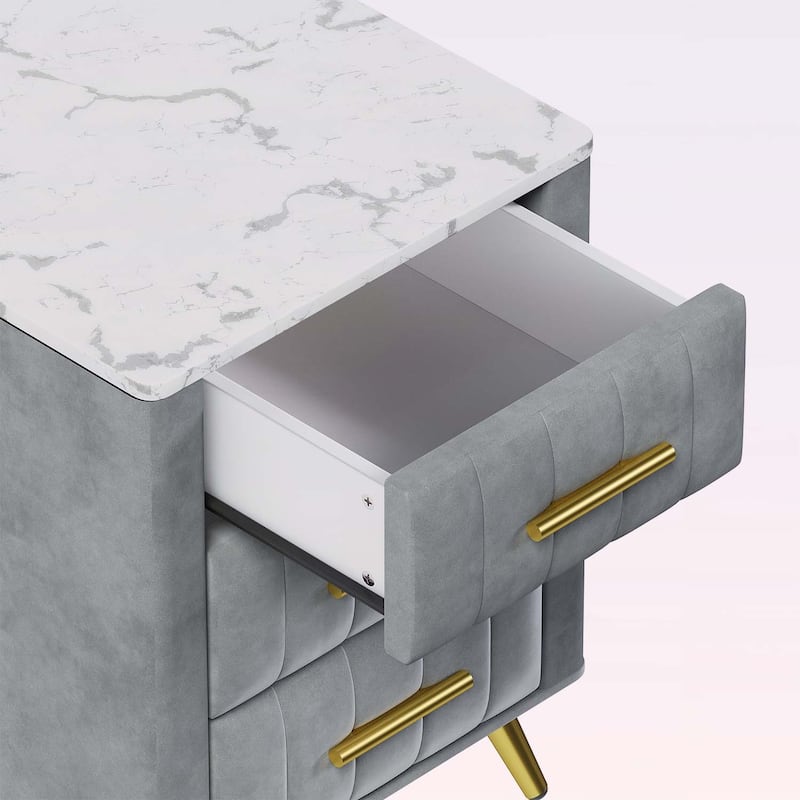 Upholstered Wooden Nightstand with 3 Drawers