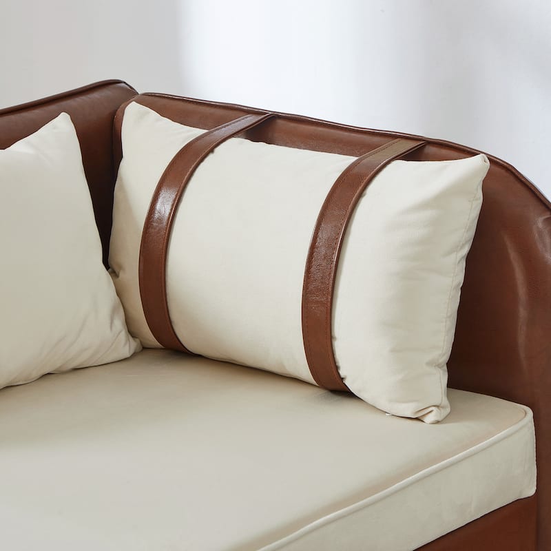 65" Storage Chaise Lounge Sofa with PU and Velvet Upholstery, Modern Sleeper Sofa with Hidden Storage