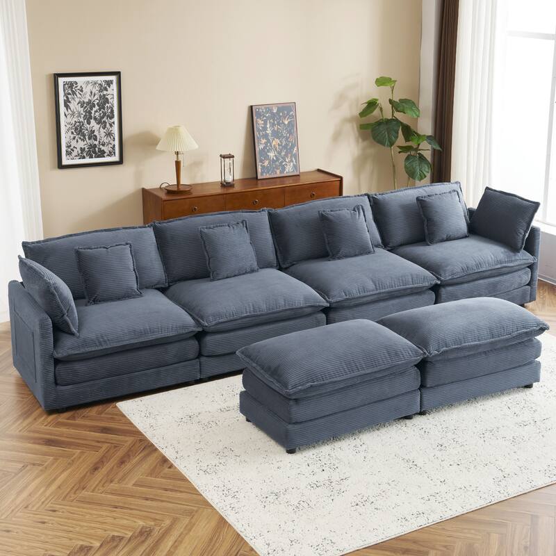 149.6" Corduroy U-Shaped Sectional Sofa with Ottomans