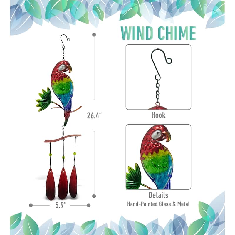 CoTa Global Parrot Wind Chime - Handmade Glass And Metal Chime - 26.4 Inches
