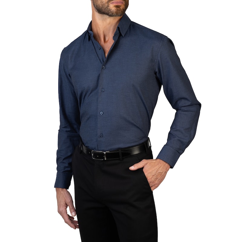 Vince Camuto Men's Diamond Stretch Dress Shirt - Slim Fit - LT 34/35 - Navy Diamond