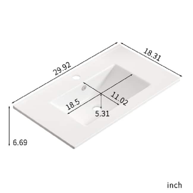 24-Inch Ceramic Vessel Sink - Glossy White Vanity Top Without Overflow, Spacious Design for Bathroom Essentials" - 24"