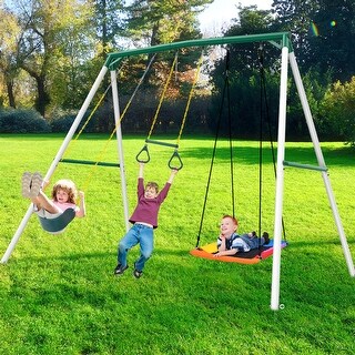 Hapfan 9.5' Tall Swing Sets for Backyard with Platform Swing