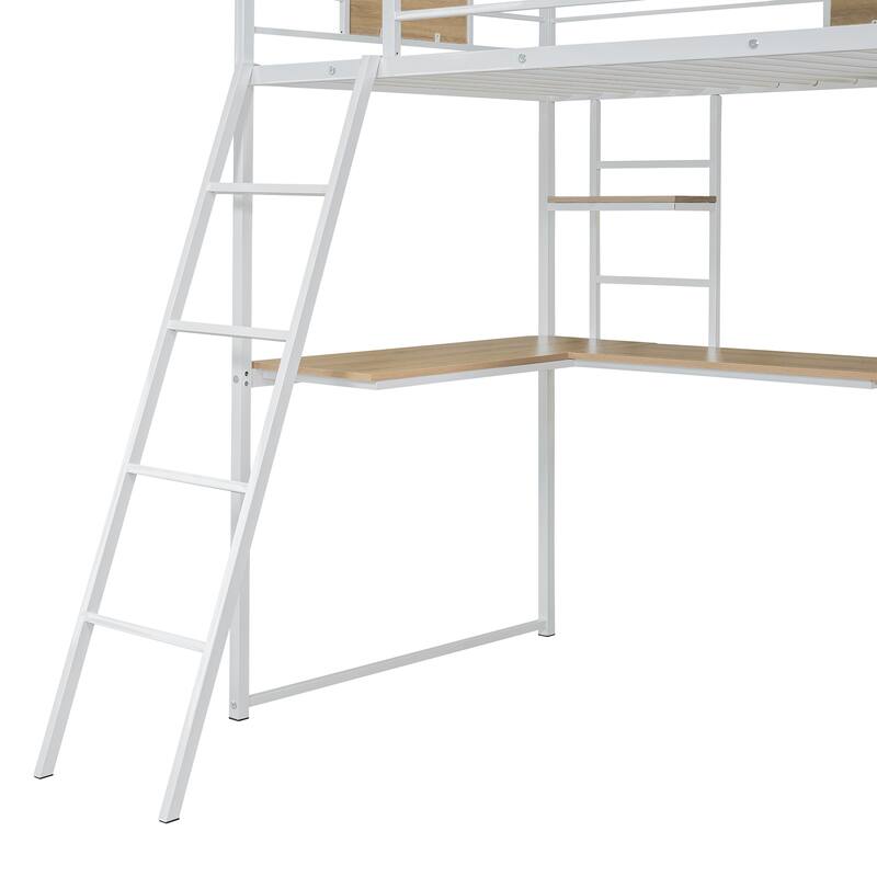 Modern Twin Loft Bed with Built-In L-Shape Desk and Large Wardrobe, Ideal for Compact Spaces