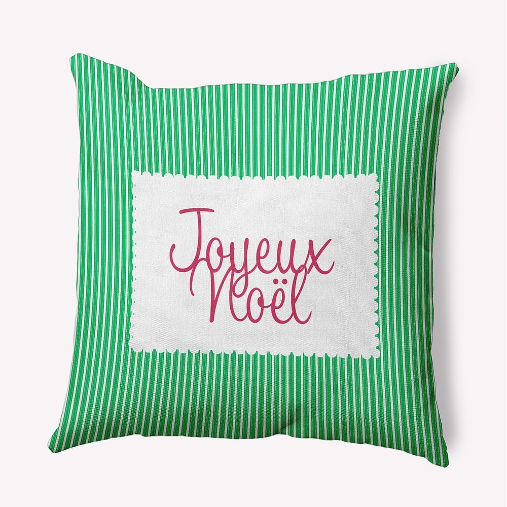 Joyeux Noel Ticking Christmas Accent Pillow