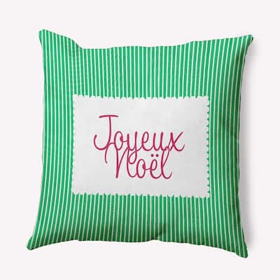 Joyeux Noel Ticking Christmas Indoor/Outdoor Throw Pillow