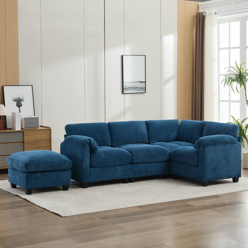 Multi-Seater Corduroy Sectional Sofa, Soft & Comfortable Corner Sofa