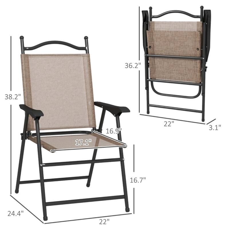 Steel Folding Outdoor Chairs with Mesh Fabric Set of 4 - 22" L x 24.4" W x 38.2" H