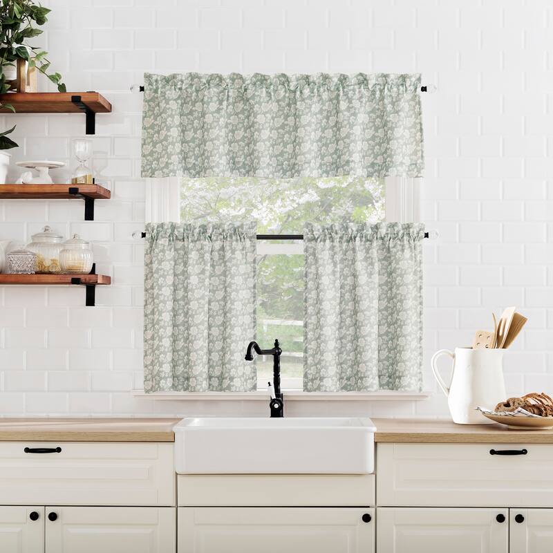 No. 918 Mistral Floral Semi-Sheer Rod Pocket 1-Piece Kitchen Curtain Valance