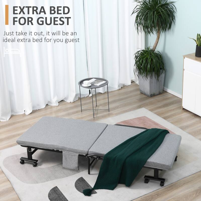 HOMCOM Folding Bed with 3.25" Mattress, Portable Foldable Guest Bed with Adjustable Backrest