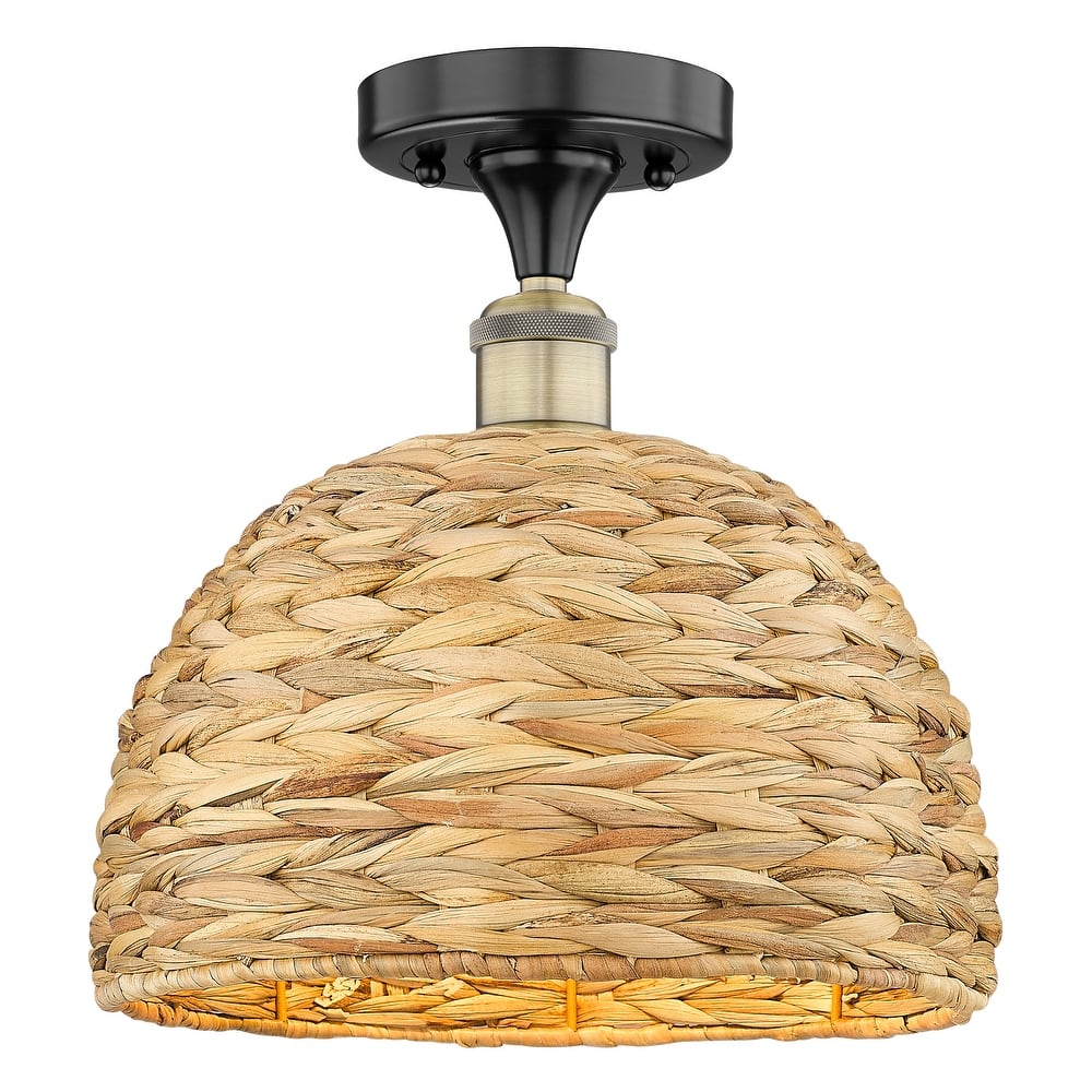 Innovations Lighting Endless Possibilities Edison - Woven Rattan - 1 Light 12" Semi-Flush Mount