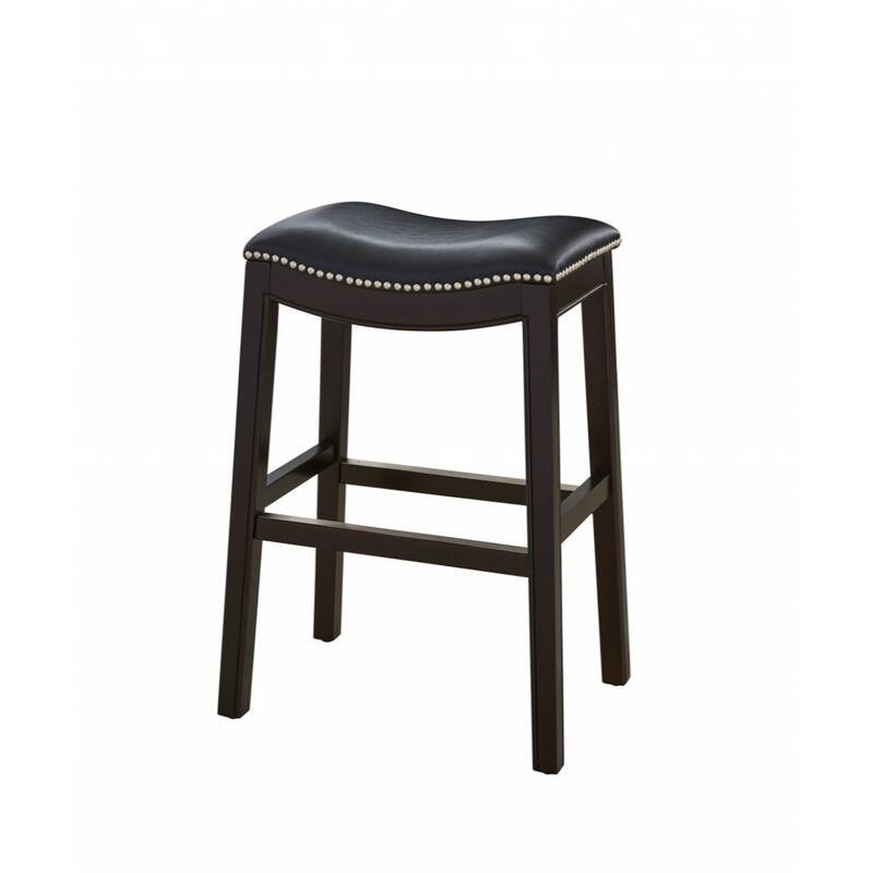 Linen Saddle Seat Bar Stool with Nail Head Trim and Footrest