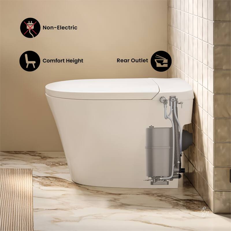 Hugo H Power Flush Tankless Toilet 7" Back Outlet 1 Gpf Non-Electric Toilet With Integrated Tank In Glossy White
