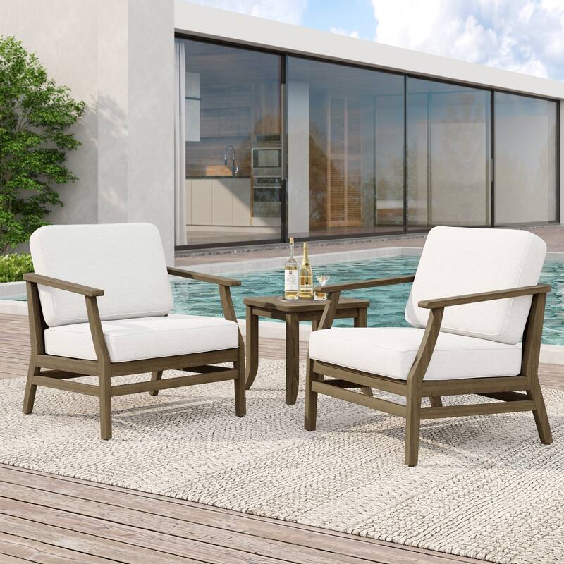 2 Set Patio Teak Wood Outdoor Chair and Side Table Set with Cushions