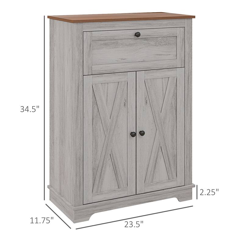 Farmhouse Barn Door Accent Cabinet, Kitchen Sideboard Storage Cabinet with Double Doors, Drawer, and Adjustable Shelf