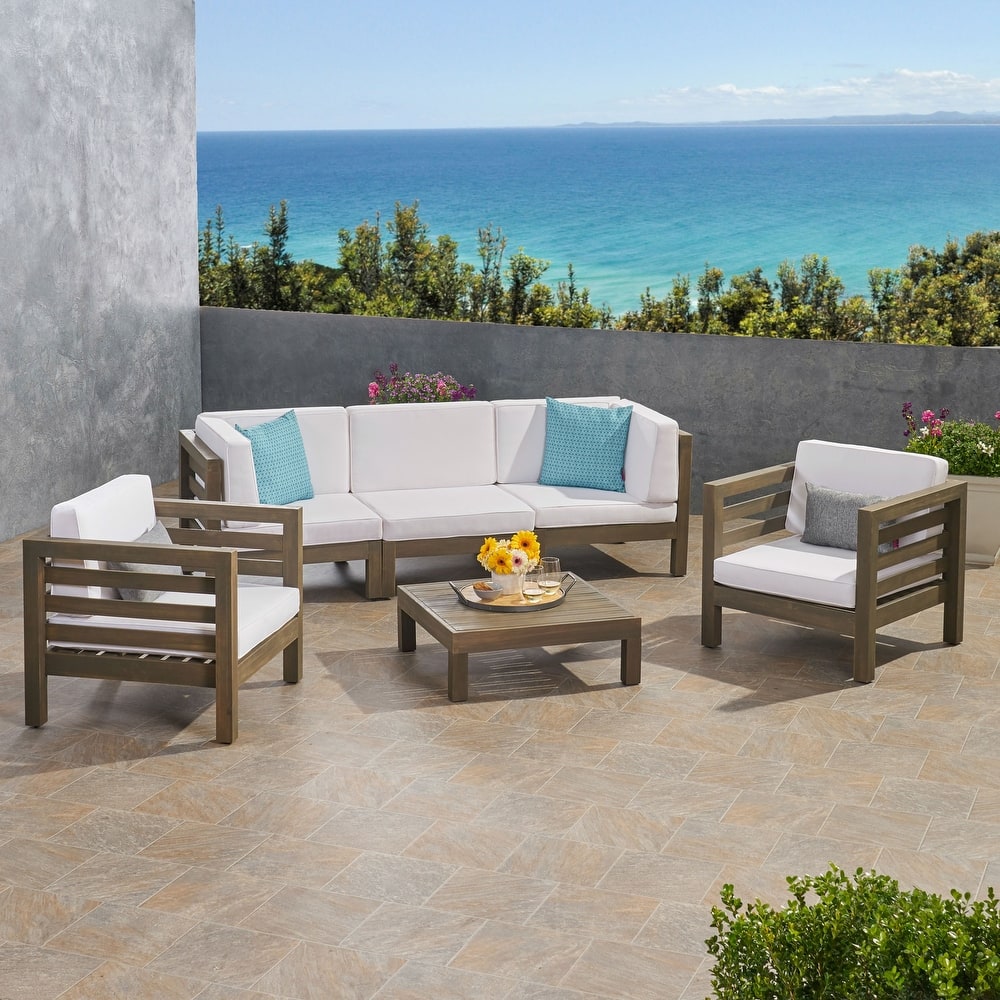 Oana Outdoor 5-seat Acacia Sofa and Club Chair Chat Set by Christopher Knight Home