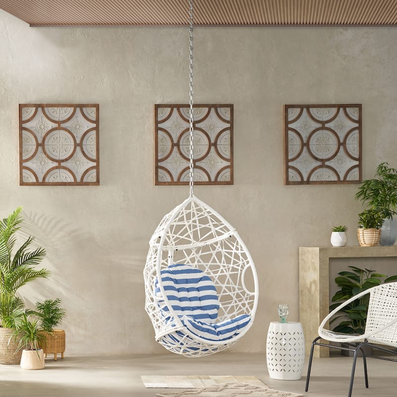 Teardrop Rattan Wicker Basket Swing Chair with Water-Resistant Cushions & Suspension Chain Hanging Chair Egg Chair
