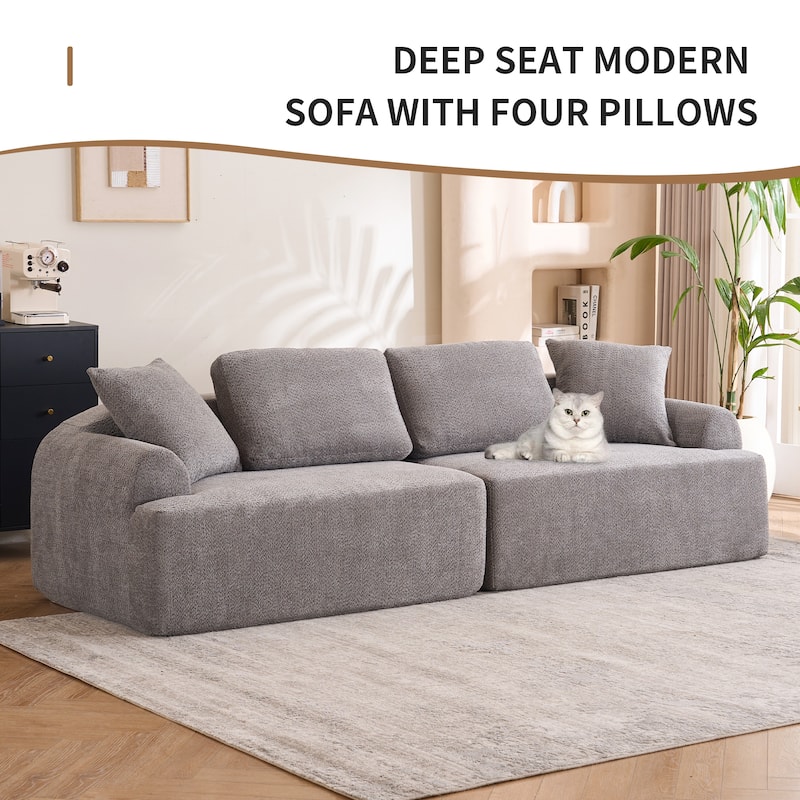 4-Seater Crochet Yarn Fabric Full Sponge Compression Combined Sofa with 4 Pillows