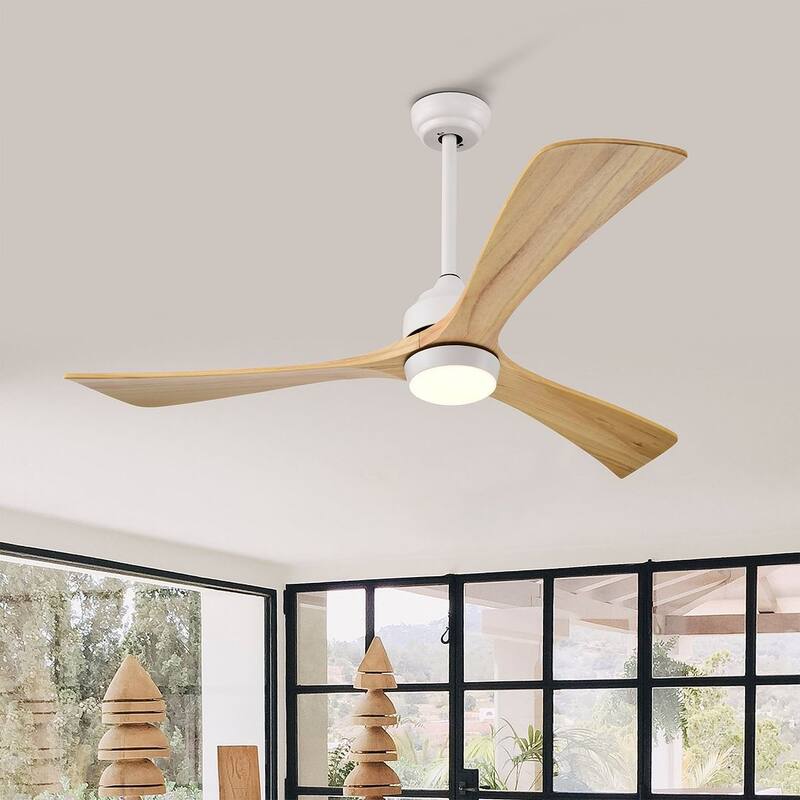 52 inch Smart Ceiling Fan Light with Remote Control with 3 Wood Blades,Flush Mount,Dimmable LED