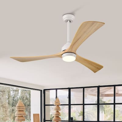 52 inch Smart Ceiling Fan Light with Remote Control with 3 Wood Blades,Flush Mount,Dimmable LED