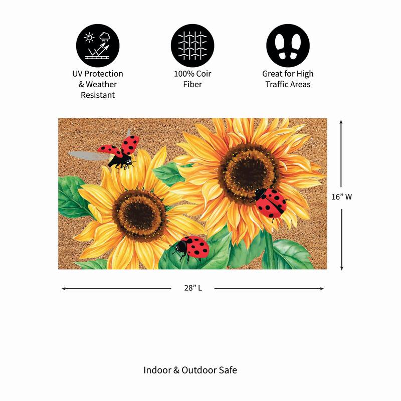28 in. x 16 in. Sunflower Ladybugs Coir Mat