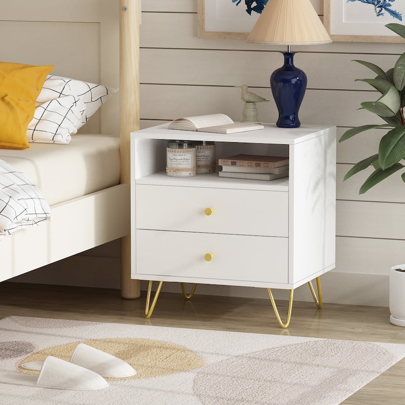 2-Drawer Nightstand With One-Shelf