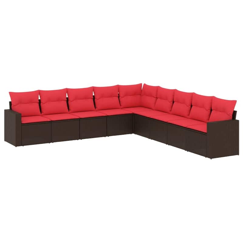 vidaXL Patio Sofa Set with Cushions Outdoor Conversation Furniture Poly Rattan - 25.8" x 24.4" x 27.2"