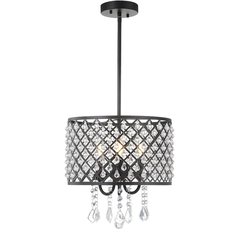 Avah Metal/Crystal Adjustable LED Drop Chandelier, Black/Clear by JONATHAN Y