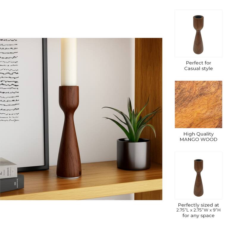 Mango Wood Taper Candle Holder Minimalist Silhouette Modern Design