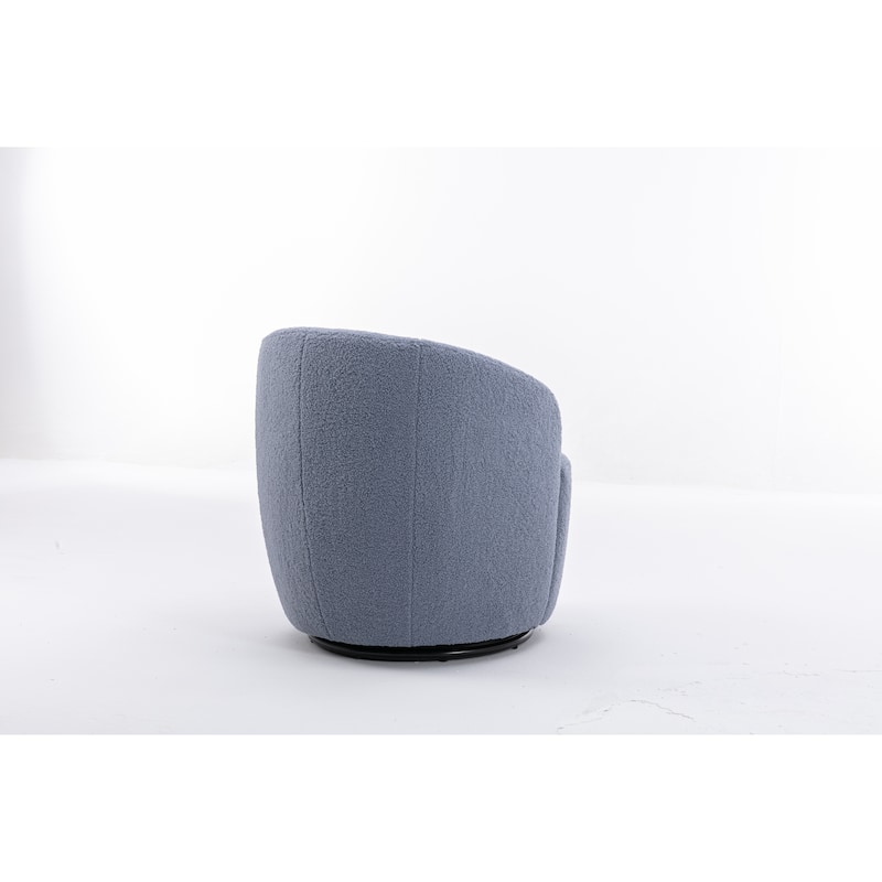 Light Blue Wool Modern 25.6" Upholstered Swivel Barrel Chair with Black Powder Coating and Metal Ring