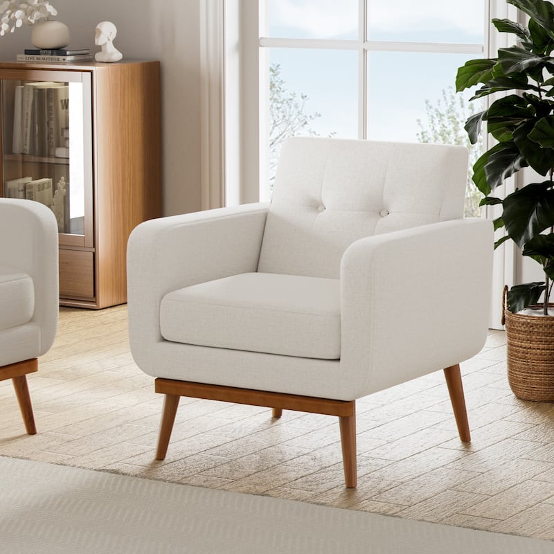 Tufted-Fabric-Upholstered-Accent Chair - 30.5" x 30" - Beige