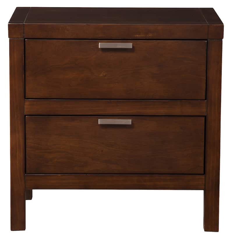 Brown Wood 2-Drawer Rectangular Nightstand with Metal Accents and Legs
