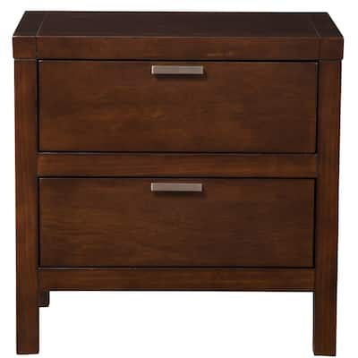 Brown Wood 2-Drawer Rectangular Nightstand with Metal Accents and Legs