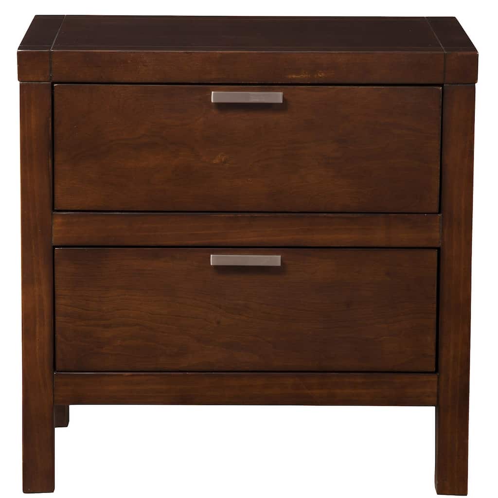 Brown Wood 2-Drawer Rectangular Nightstand with Metal Accents and Legs