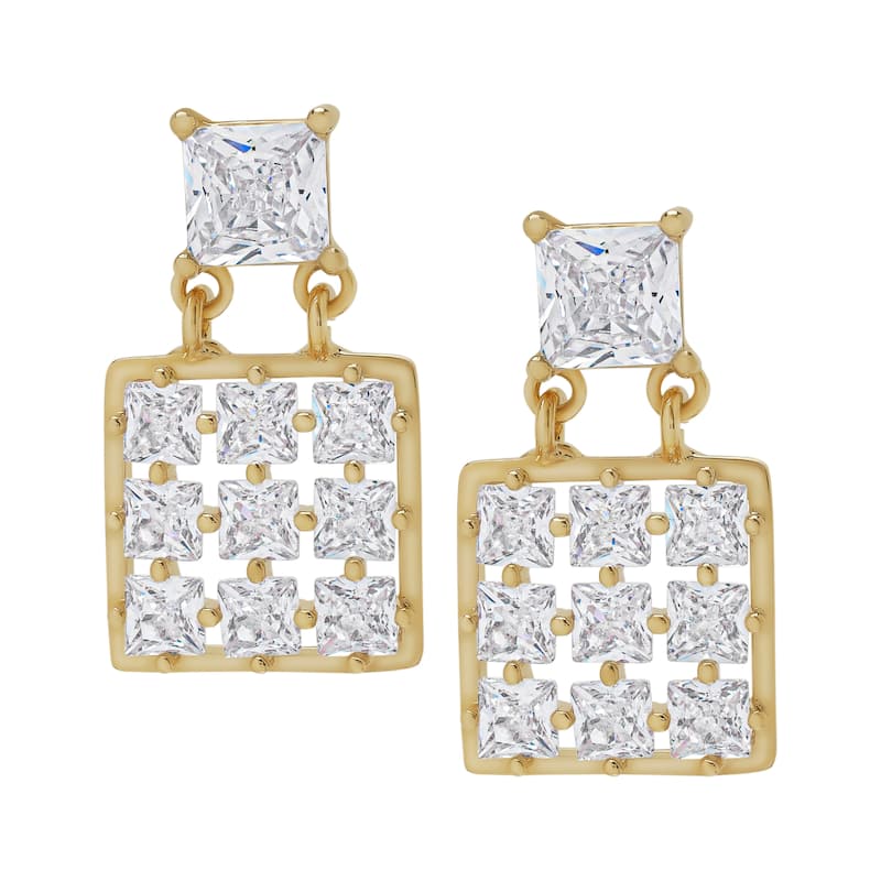 Victoria Townsend Gold Plated Clear Cubic Zirconia Double Square Stud Earrings