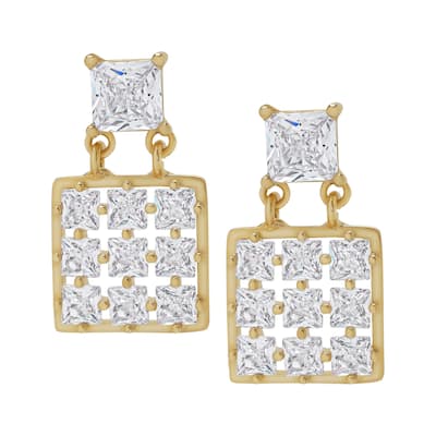 Victoria Townsend Gold Plated Clear Cubic Zirconia Double Square Stud Earrings