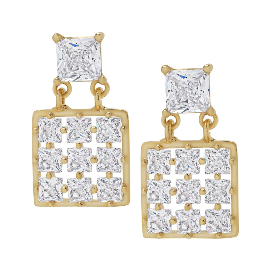 Victoria Townsend Gold Plated Clear Cubic Zirconia Double Square Stud Earrings
