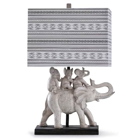StyleCraft Dapple Gray and Brown Family of Elephants Table Lamp with Dapple Gray Rectangle Shade
