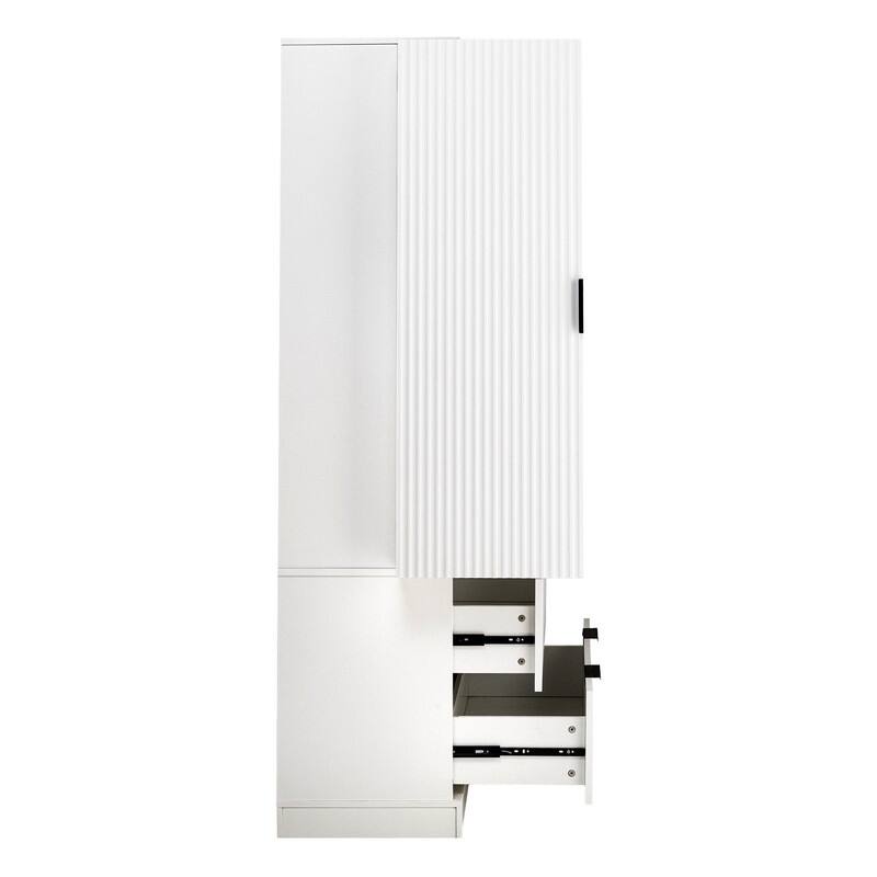 72" Fluted Kitchen Pantry Cabinet, Freestanding Cupboard Storage Cabinet with 2 Drawers for Smart Organization