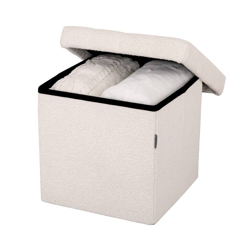 Seville Classics Storage Bench Ottoman, White Boucle