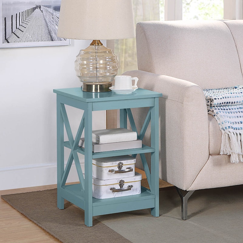 Convenience Concepts Oxford End Table with Shelves - Sea Foam Blue