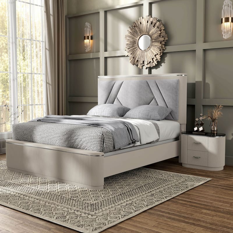 Furniture of America Leander Modern 2-Piece Light Grey Panel Bed and Nightstand Set - King