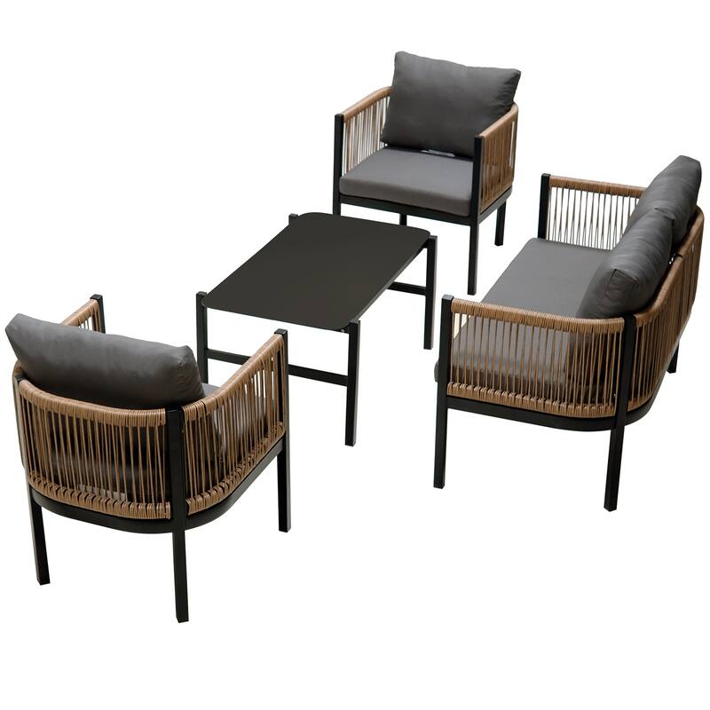 Multi-person Outdoor Sofa Set with Modular Design Iron Frame and Glass Table for Patios Backyards