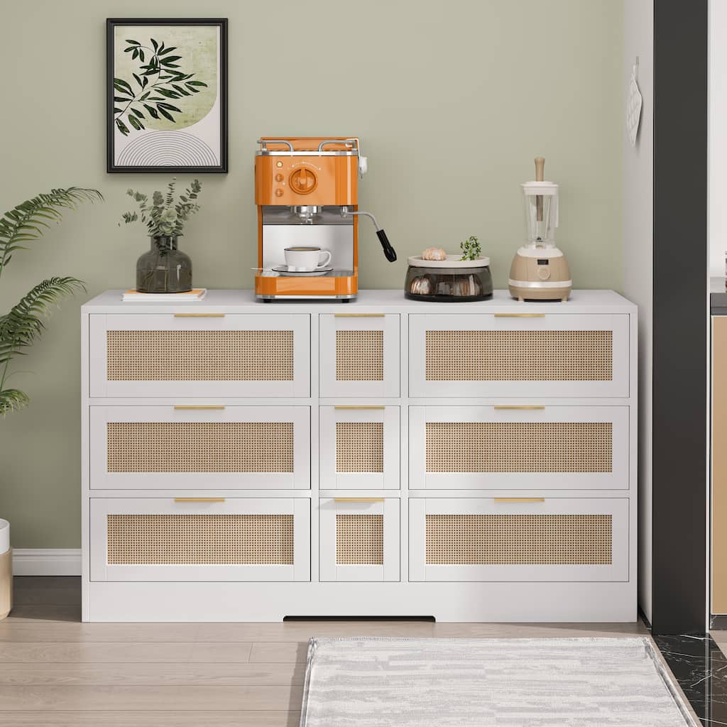 51.2 "Rattan Locker With Drawers, 9 Drawers, Metal Handles For Kitchen, Living Room, Bedroom
