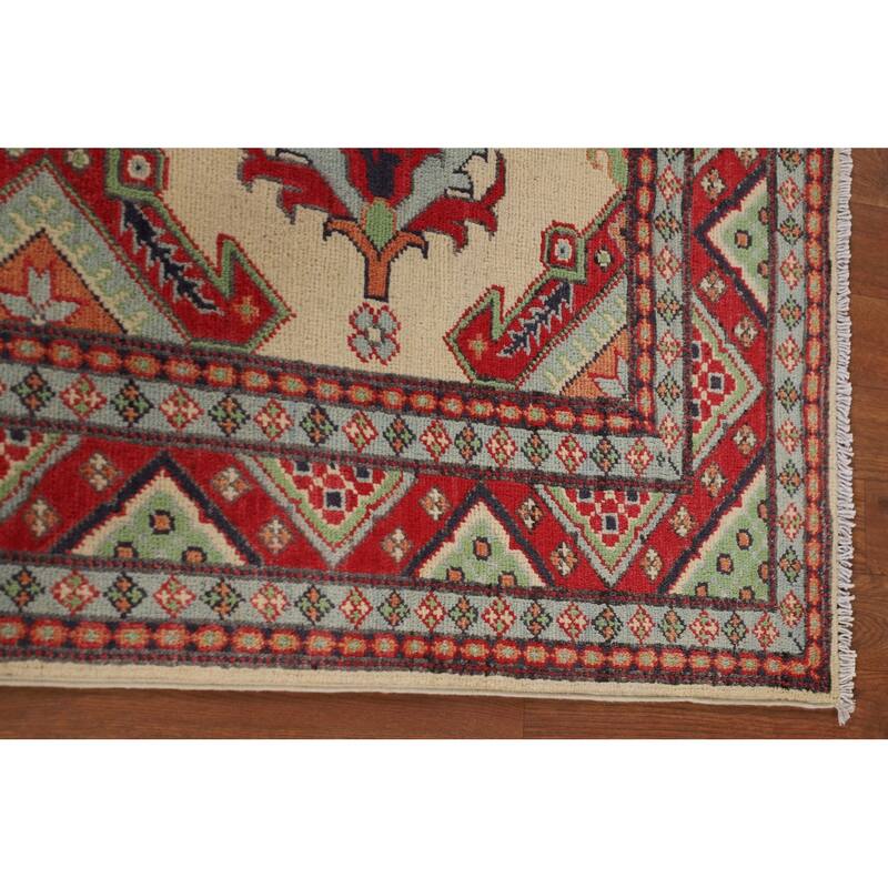 Beige Kazak Area Rug Handmade Oriental Wool Carpet - 4'9" x 6'7"