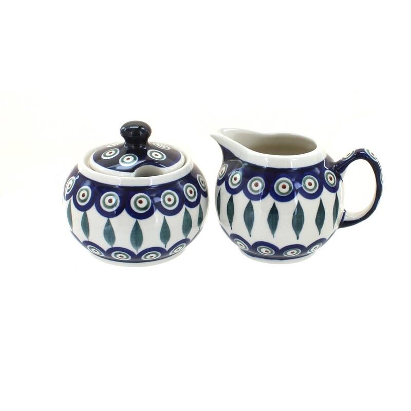 Blue Rose Polish Pottery 694-711 Zaklady Cream & Sugar Set - Peacock