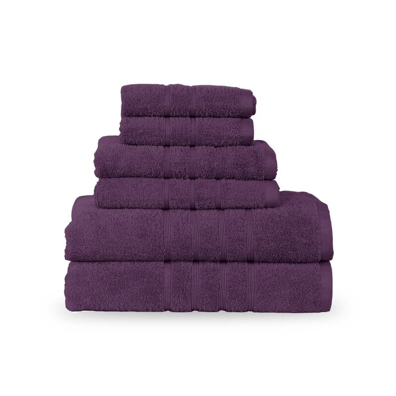 Martex Ultimate Performance Cotton Low-Lint Soft Absorbent Towel Set - 6 Piece Set - Dark Purple