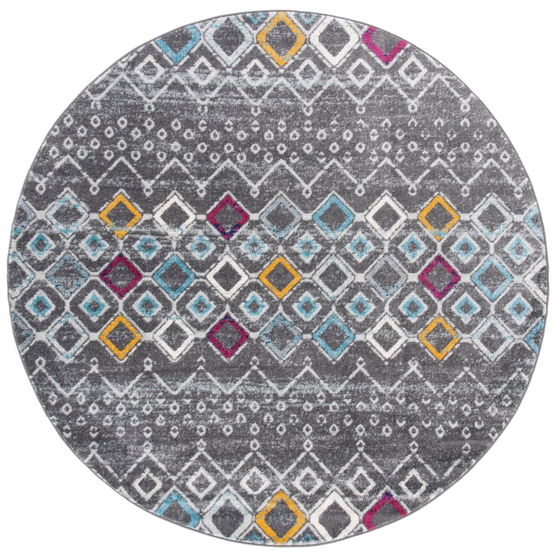 SAFAVIEH Amsterdam Bridget Moroccan Boho Rug - 9' Round - Dark Grey/Ivory - Round